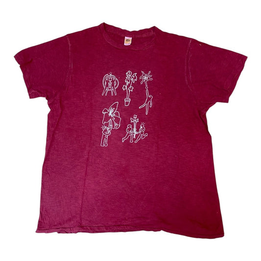 Burgundy Upcycled Pre-Loved T-Shirt – White Screenprints 1of1 (XL)