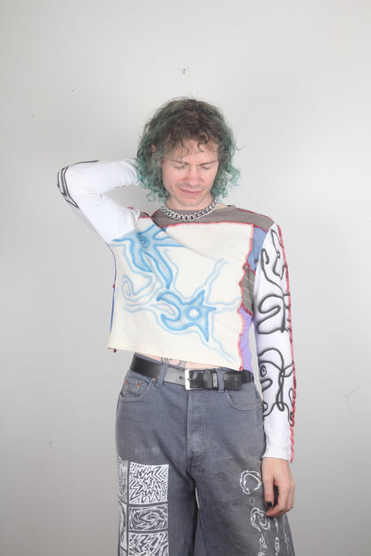 Reworked Airbrush Patchwork Long Sleeve Baby Tee (XL)