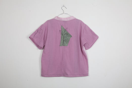 Reworked Embroidered Pink Short Sleeve Shirt