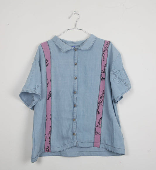 Reworked Screenprint Blue Short Sleeve Shirt