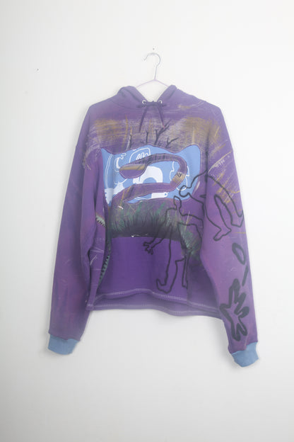 Upcycled Champion Purple Hoodie Printed Designs