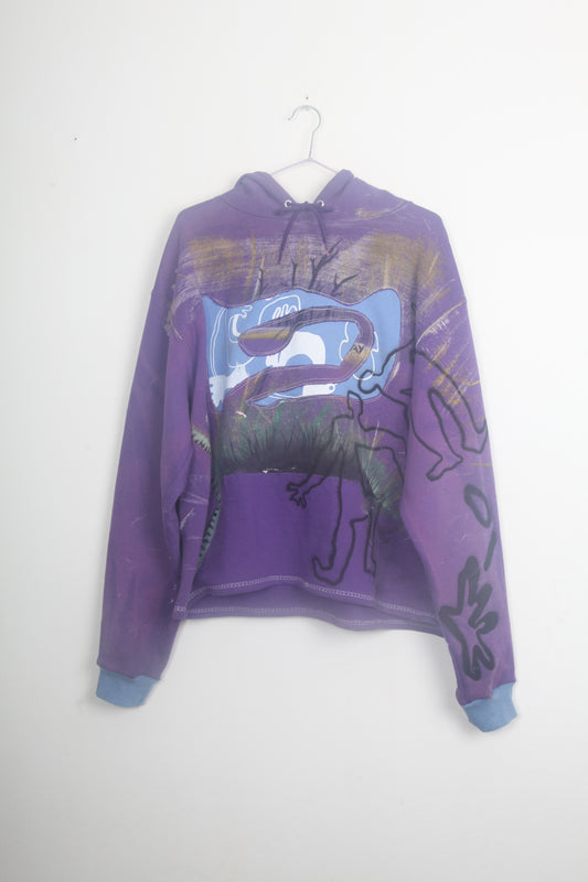Upcycled Champion Purple Hoodie Printed Designs