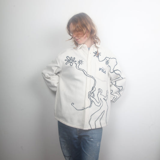 Cream Button Up Fila Upcycled Fleece