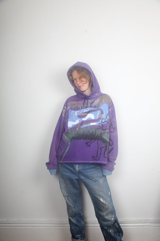 Upcycled Champion Purple Hoodie Printed Designs