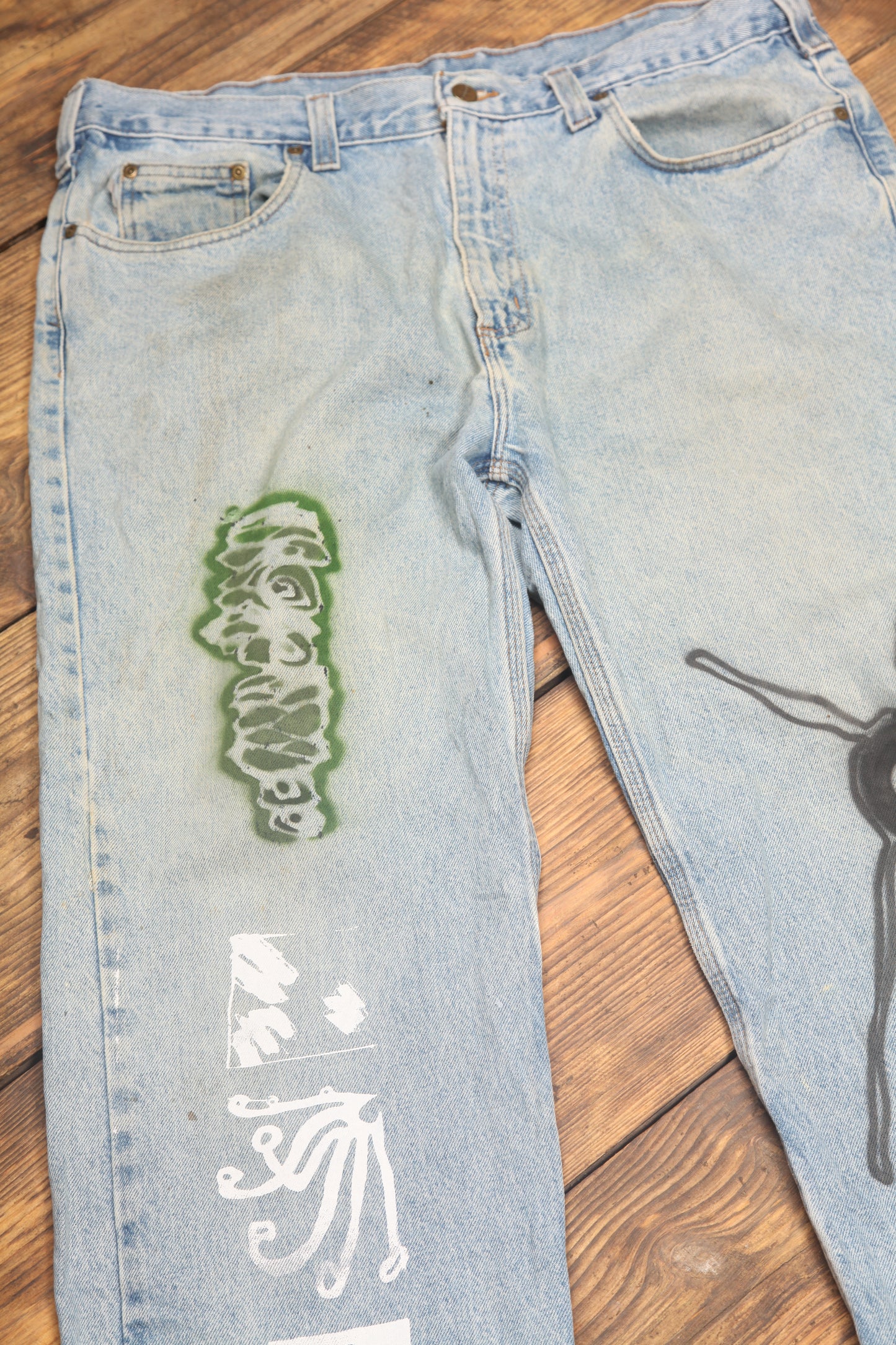 Upcycled Screenprint Carhartt Jeans (W38)