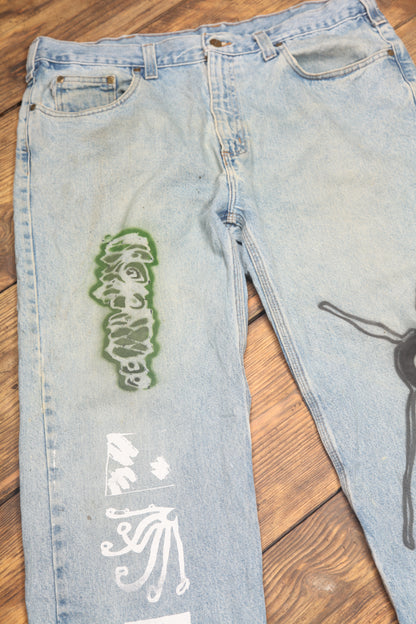 Upcycled Screenprint Carhartt Jeans (W38)