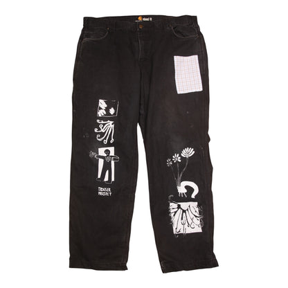 Upcycled Screenprint Black Carhartt Trousers (W42)