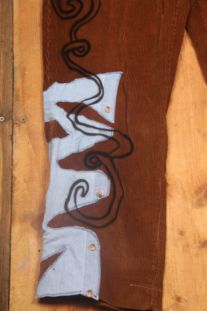Upcycled Screenprint Brown Corduroy Trousers W38