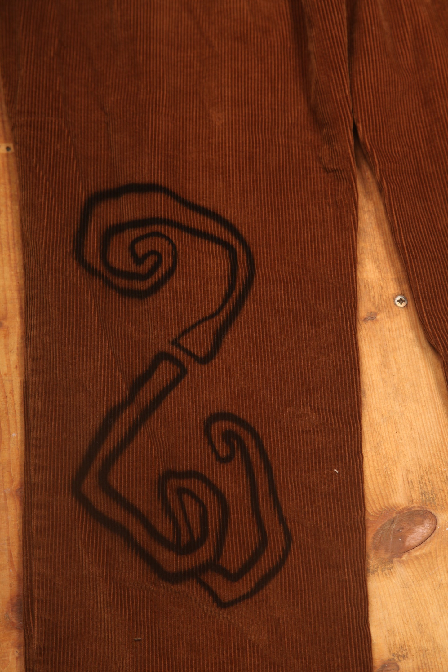 Upcycled Screenprint Brown Corduroy Trousers W38