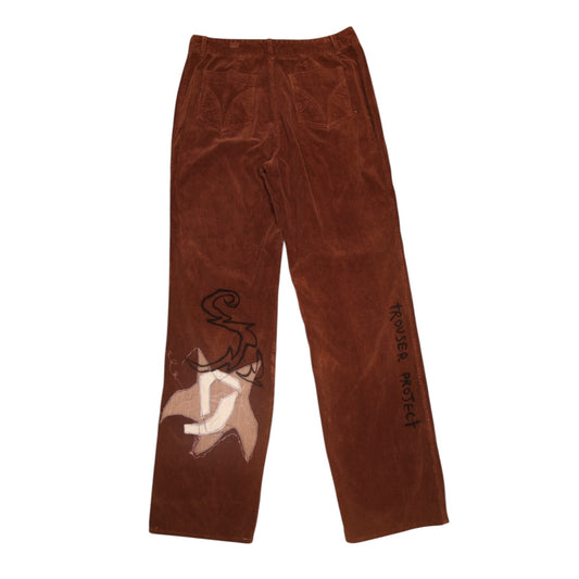 Upcycled Screenprint Brown Corduroy Trousers (W31)