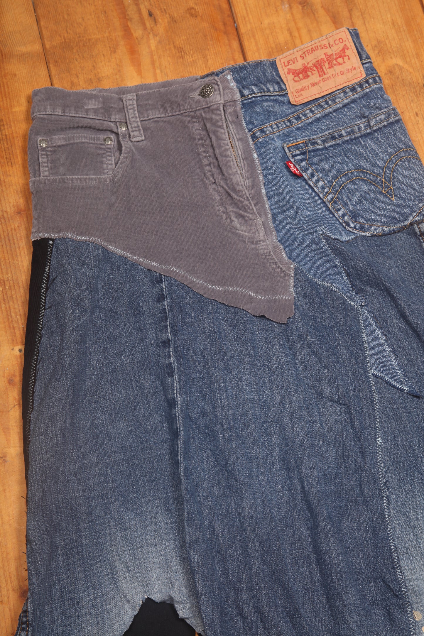 Patchwork denim midi skirt (W30)