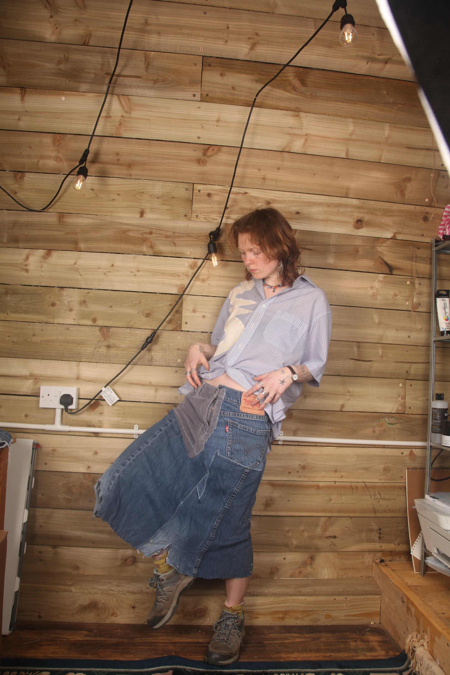Patchwork denim midi skirt (W30)