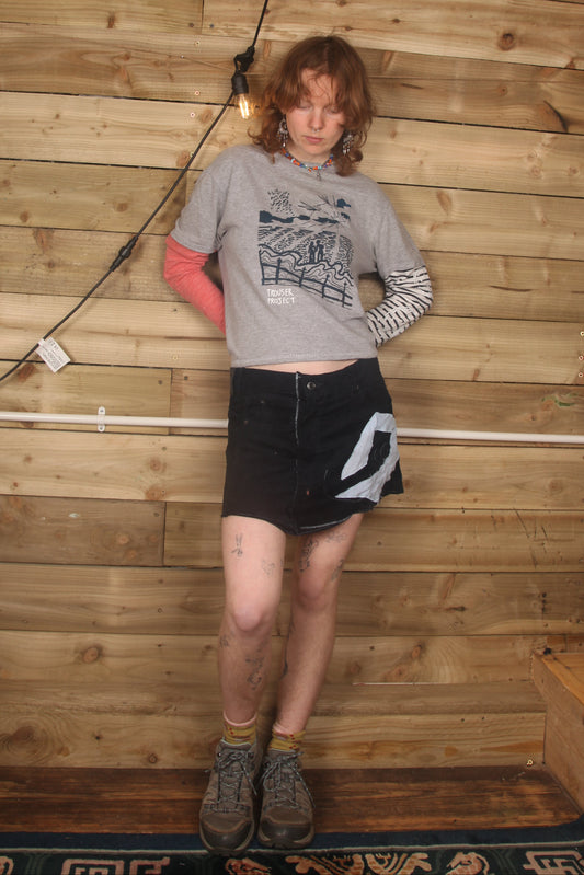 Patchwork denim midi skirt (W32)