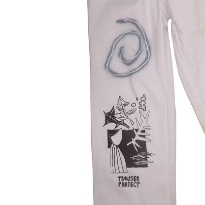 Cotton White Elastic Waist Smart Trousers (Large)
