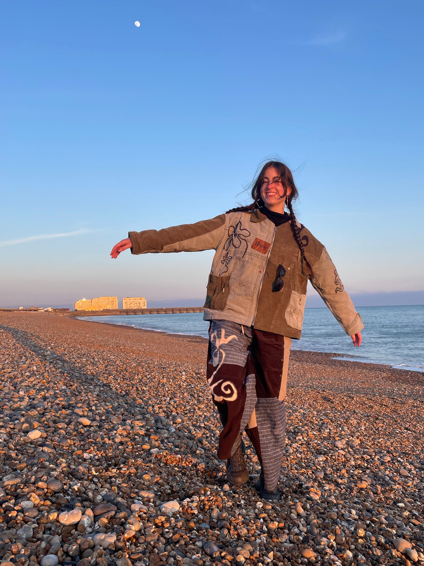 Handmade Zip-Up Jacket – Reworked Denim & Cord, Green Tones