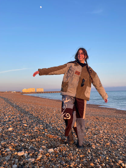 Handmade Zip-Up Jacket – Reworked Denim & Cord, Green Tones