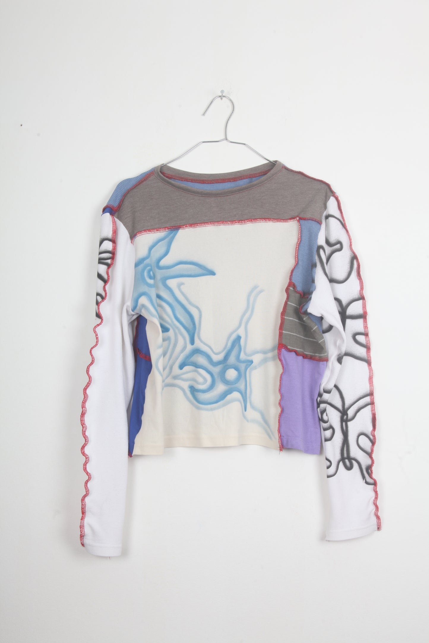 Reworked Airbrush Patchwork Long Sleeve Baby Tee (XL)
