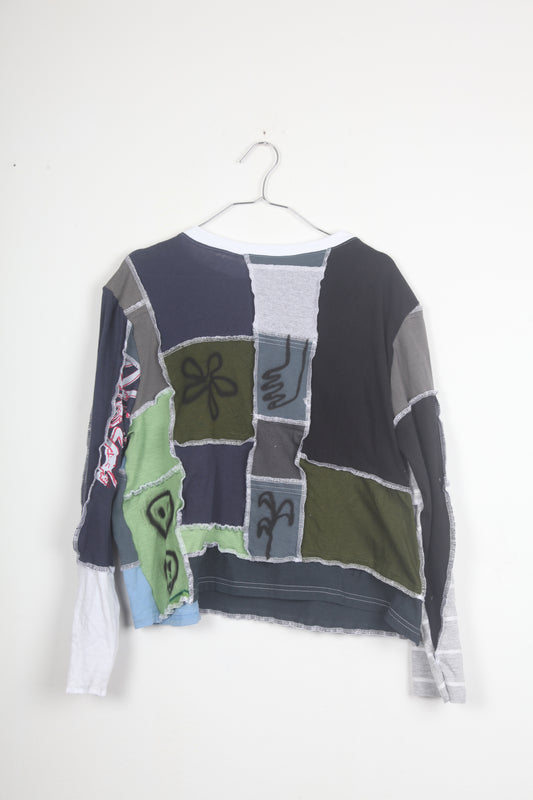Long Sleeve Patchwork Funky Top (L)