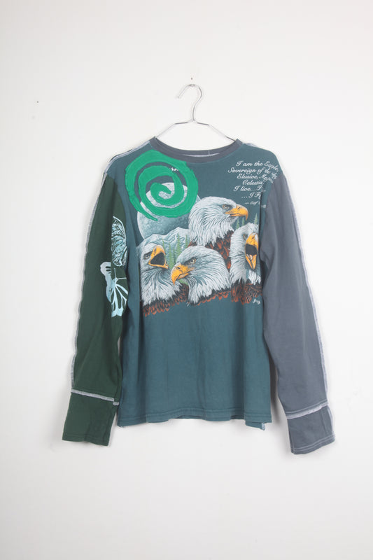 Long Sleeve Patchwork Graphic Tee (L)
