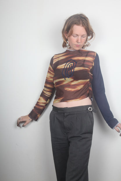 Reworked 1of1 Mesh Long Sleeve Figure Hugging Tee (S)