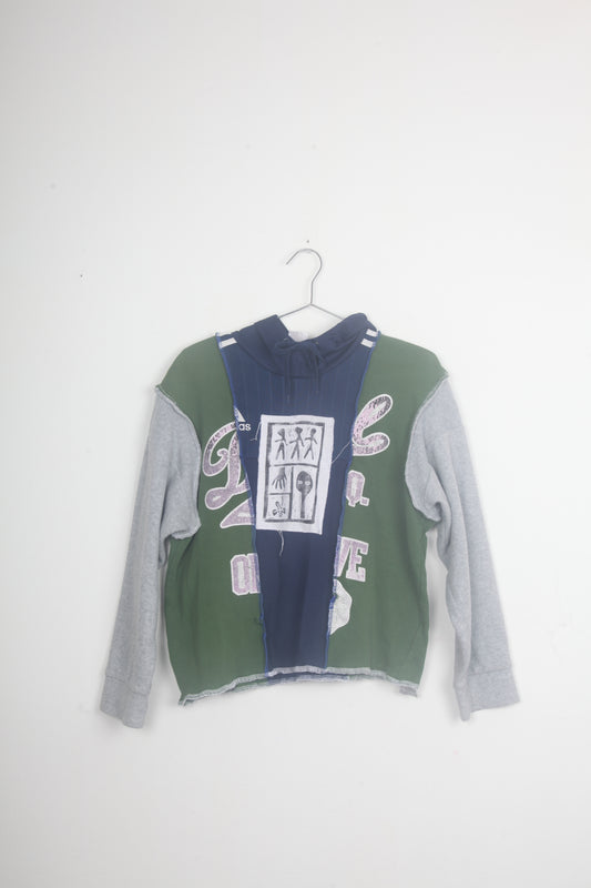 Patchwork Slow Fashion Cropped Hoodie (S)