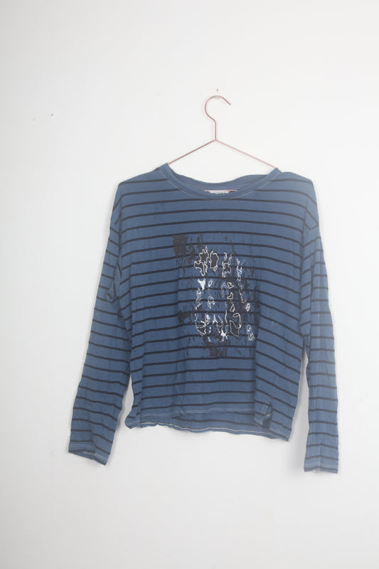 Striped Screenprint Long Sleeve T-Shirt (M)