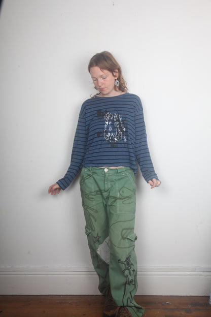 Striped Screenprint Long Sleeve T-Shirt (M)