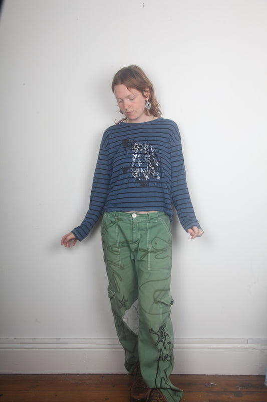 Striped Screenprint Long Sleeve T-Shirt (M)