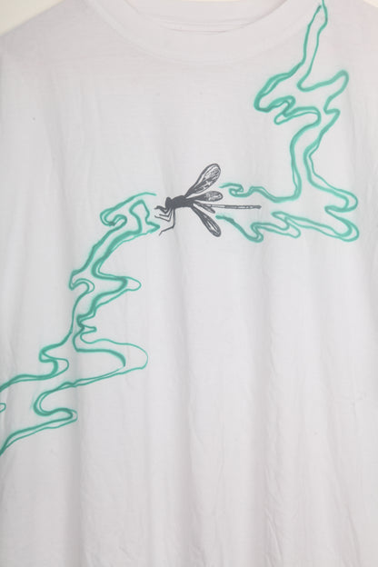 White Short Sleeve T-Shirt Graphic Upcycled Design (XL)