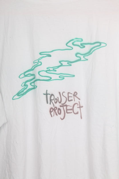 White Short Sleeve T-Shirt Graphic Upcycled Design (XL)