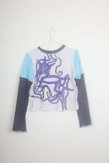 Cut & Sew Long Sleeve Top Graphic Prints (UK10)