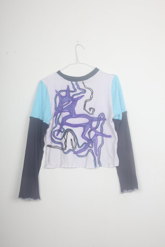 Cut & Sew Long Sleeve Top Graphic Prints (UK10)