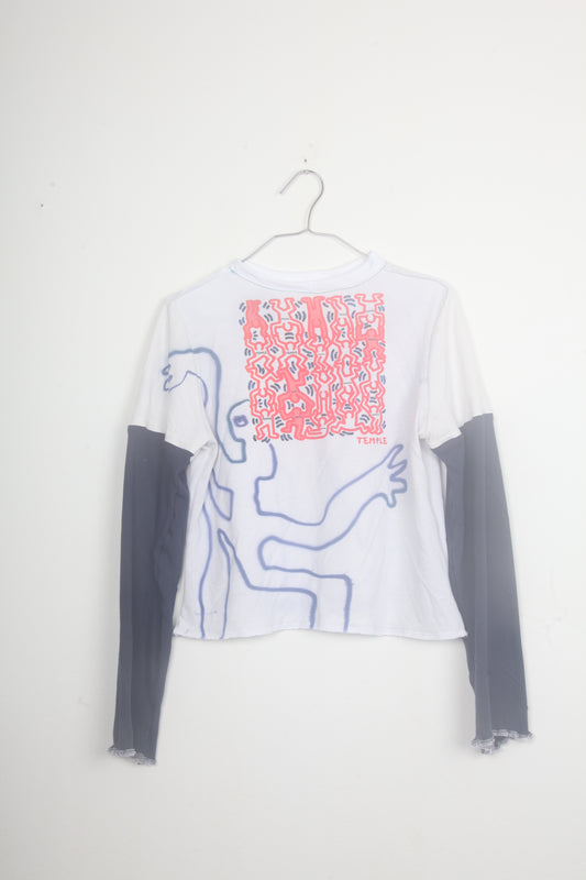 Cut & Sew Long Sleeve Top Graphic Prints (UK12)