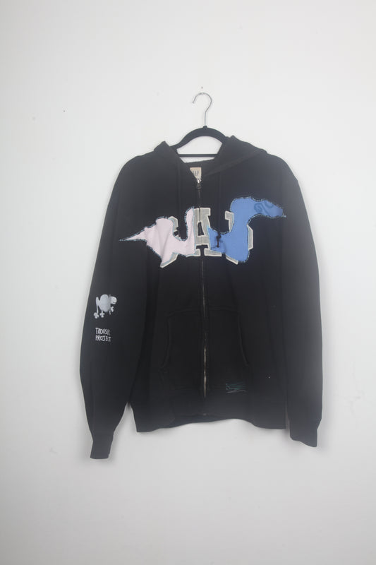 Reworked Pre Loved Black Zip Up Hoodie (L)