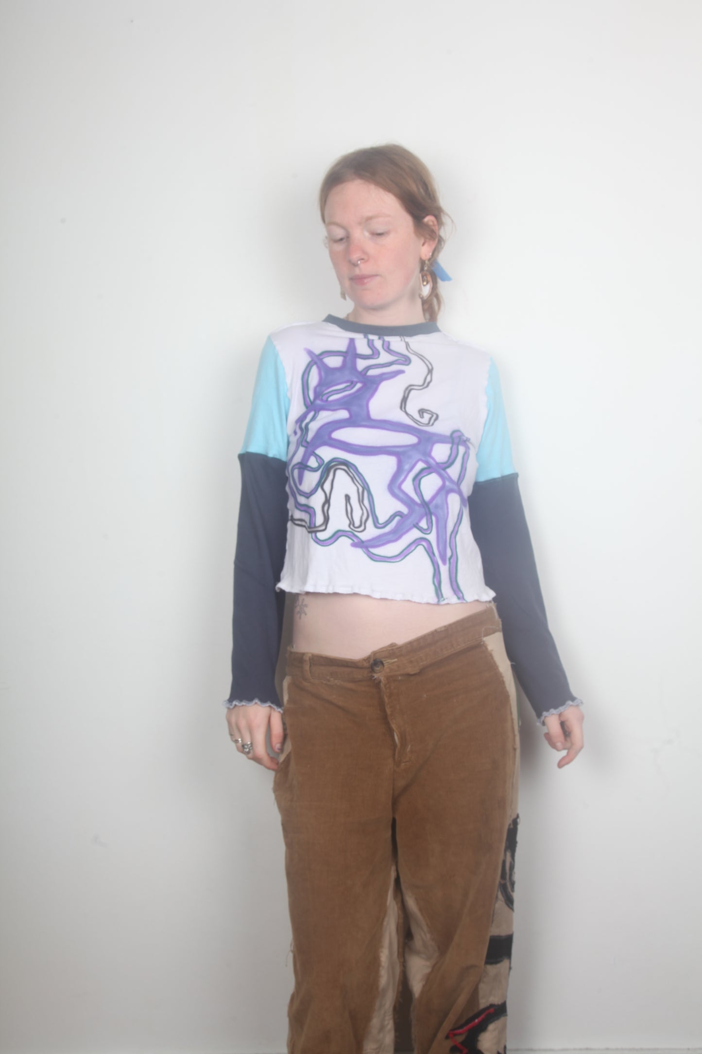 Cut & Sew Long Sleeve Top Graphic Prints (UK10)