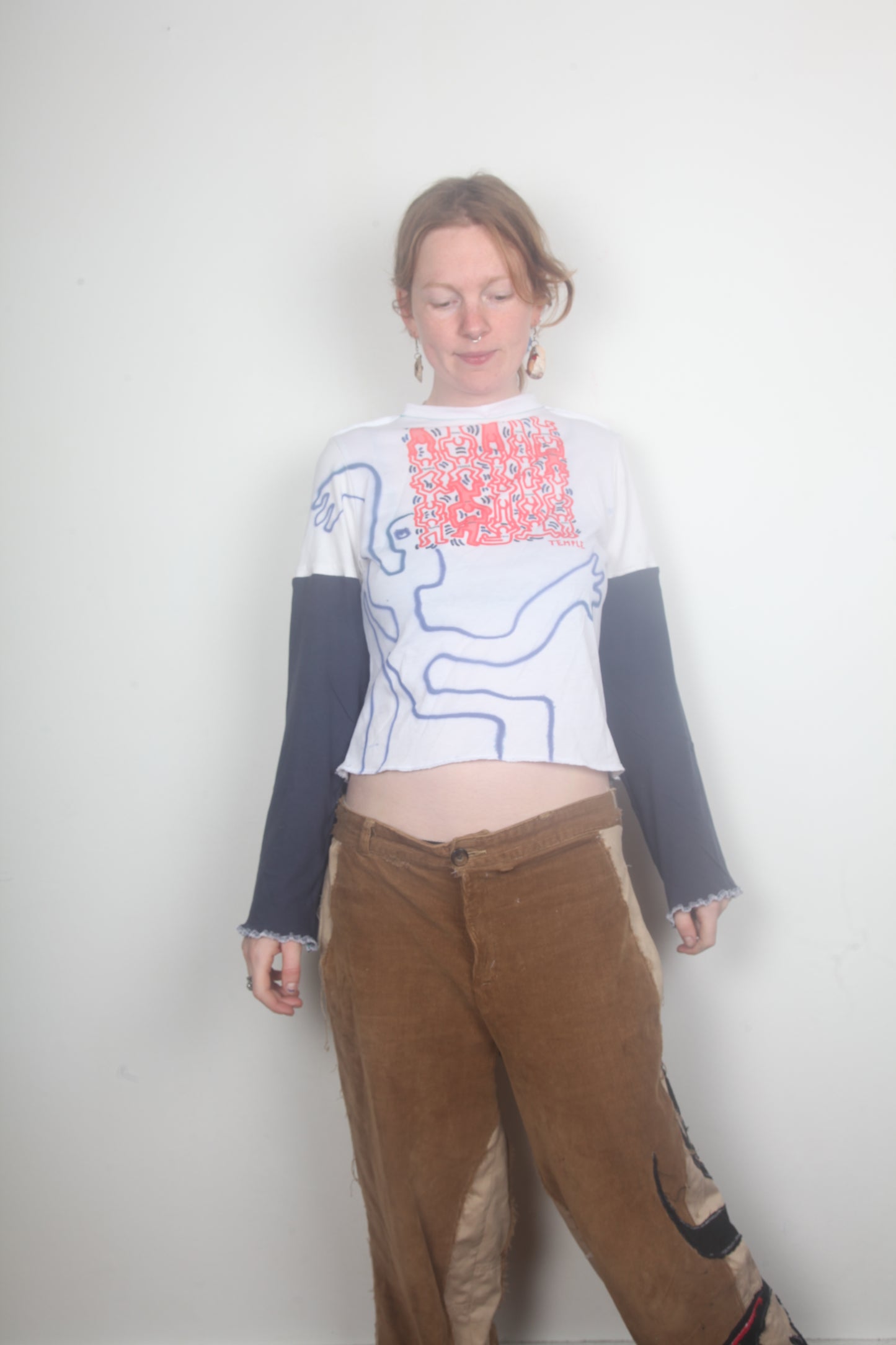 Cut & Sew Long Sleeve Top Graphic Prints (UK12)