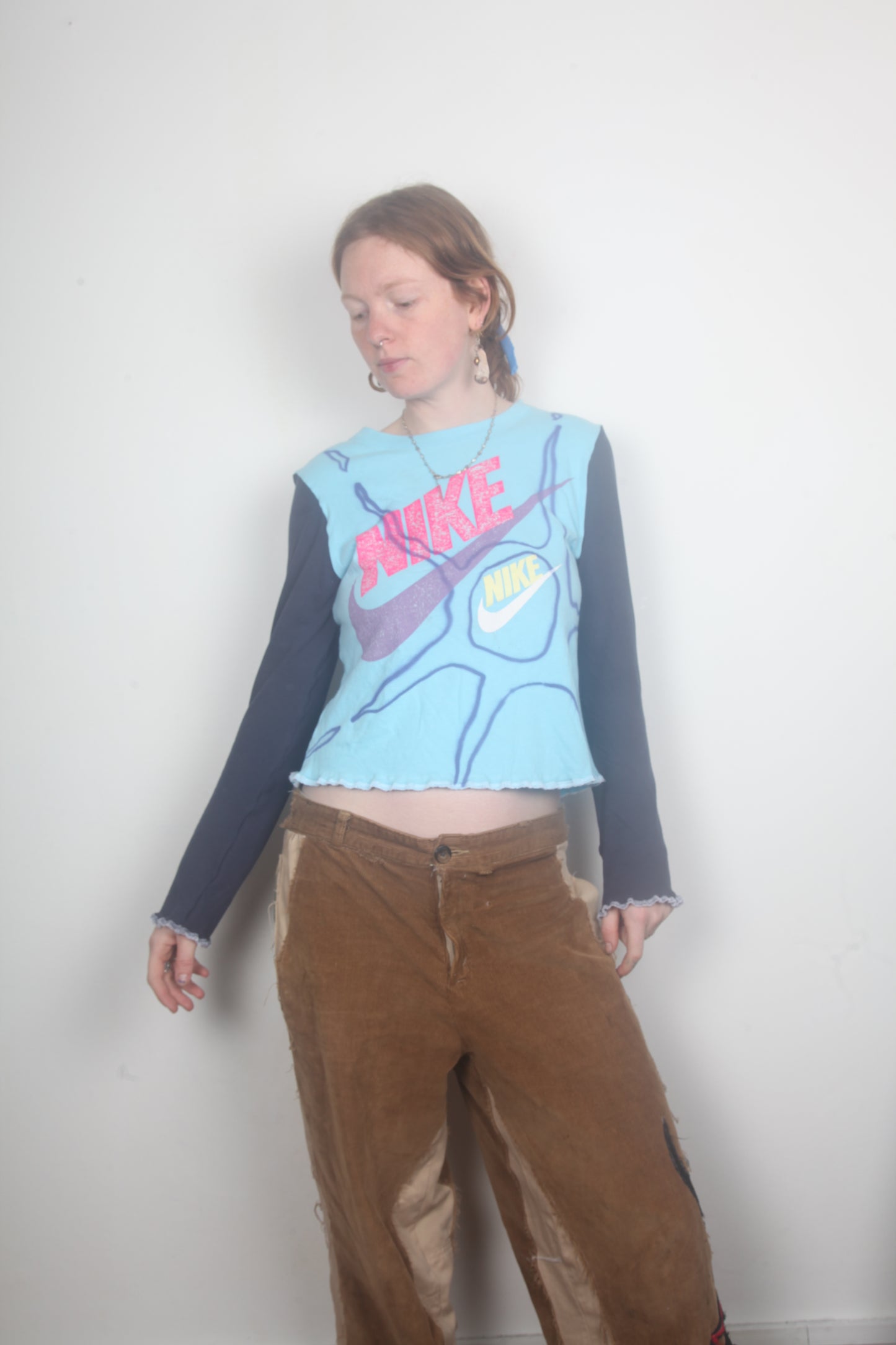 Cut & Sew Long Sleeve Top Graphic Prints (UK10)