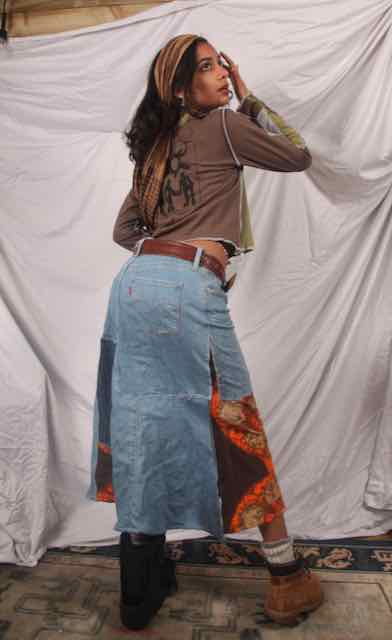 Patchwork denim midi skirt (UK10)