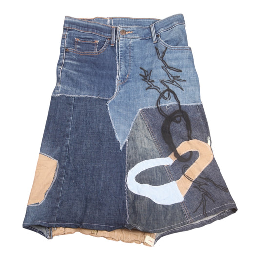 Patchwork Denim midi skirt (UK8/10)