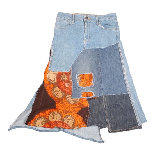 Patchwork denim midi skirt (UK10)