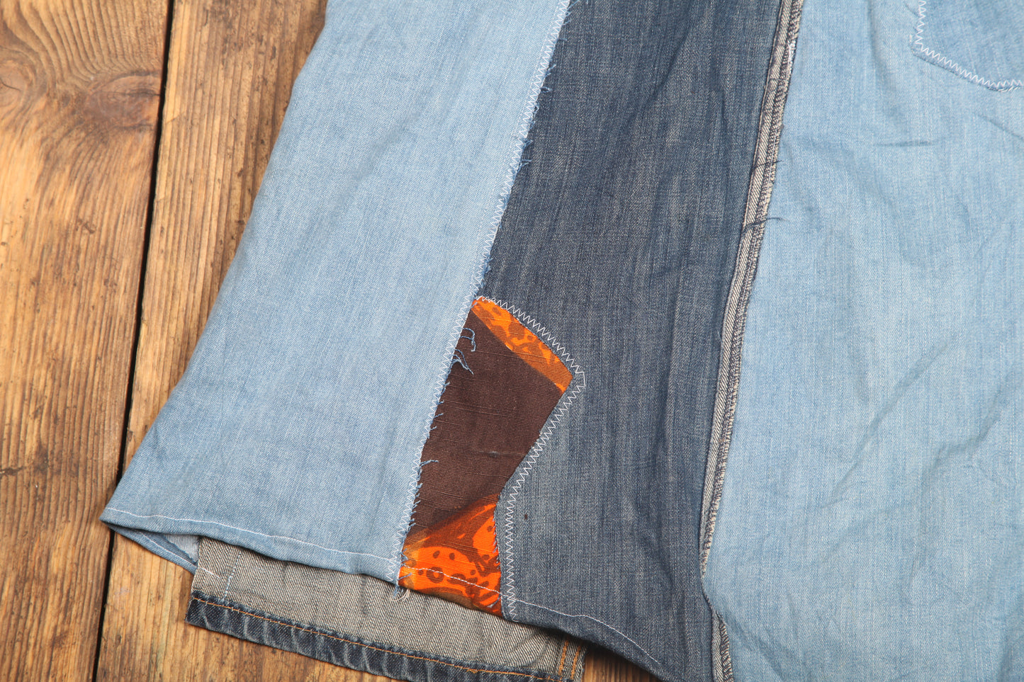 Patchwork denim midi skirt (UK10)