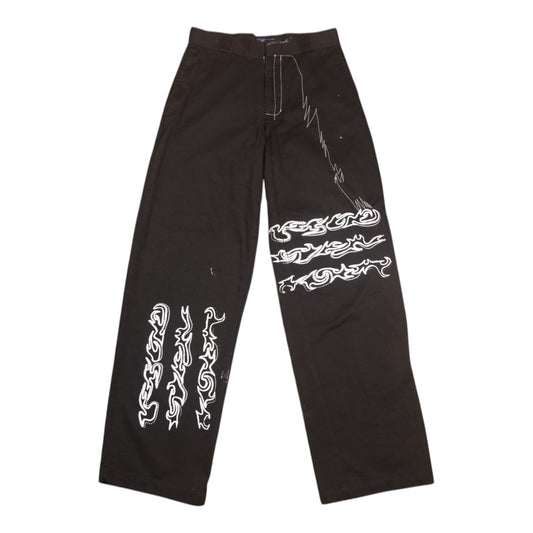 Upcycled Screenprint Black Dickies Trousers (W28)