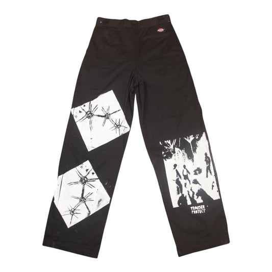 Upcycled Screenprint Black Dickies Trousers (W28)