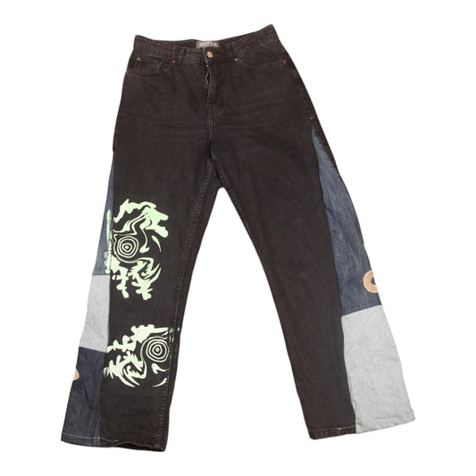 Reworked Patchwork Screenprint Black Jeans (W30)