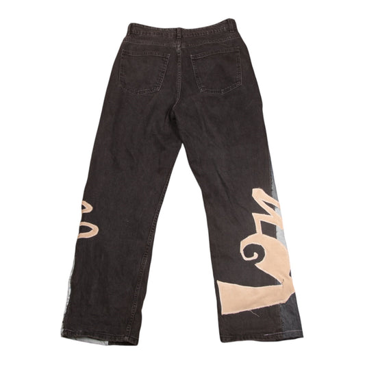 Reworked Patchwork Screenprint Black Jeans (W30)