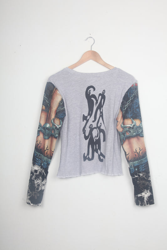 Cut & Sew Long Sleeve Top Graphic Prints (UK12)