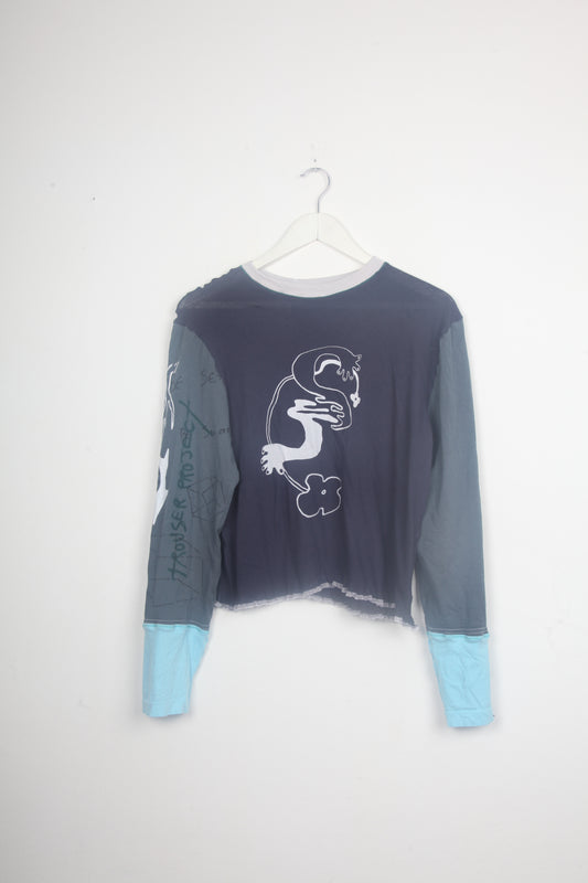 Cut & Sew Long Sleeve Top Graphic Prints (UK14)