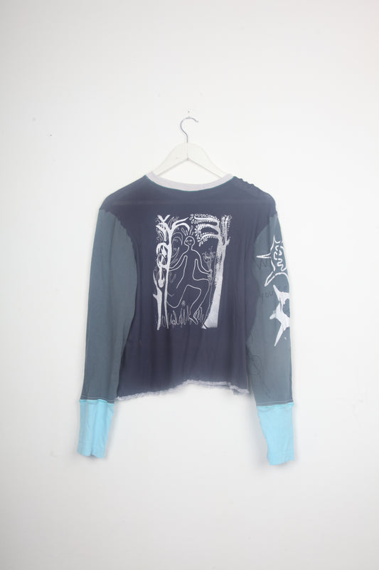 Cut & Sew Long Sleeve Top Graphic Prints (UK14)