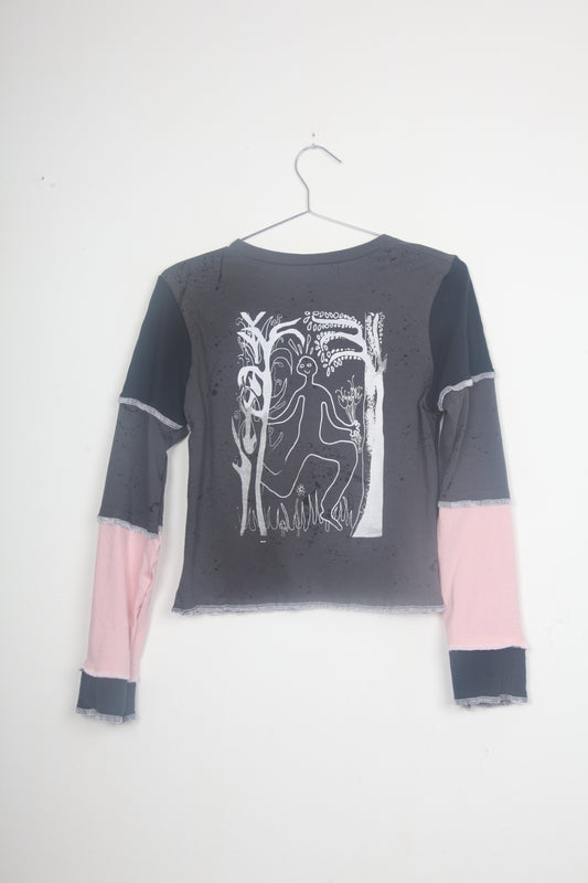 Cut & Sew Long Sleeve Top Graphic Prints (UK8)