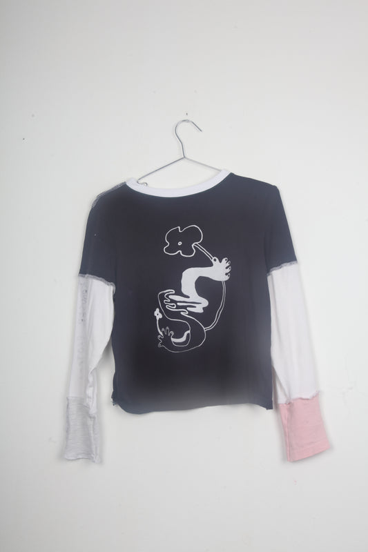 Cut & Sew Long Sleeve Top Graphic Prints (UK10)